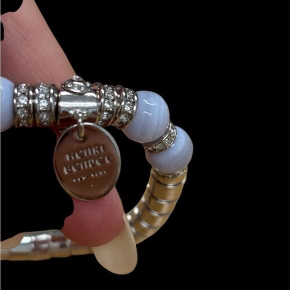 Henri Bendel New York Moonstone and Silver Tone Beaded Bracelet Rhinestones - Picture 2 of 5